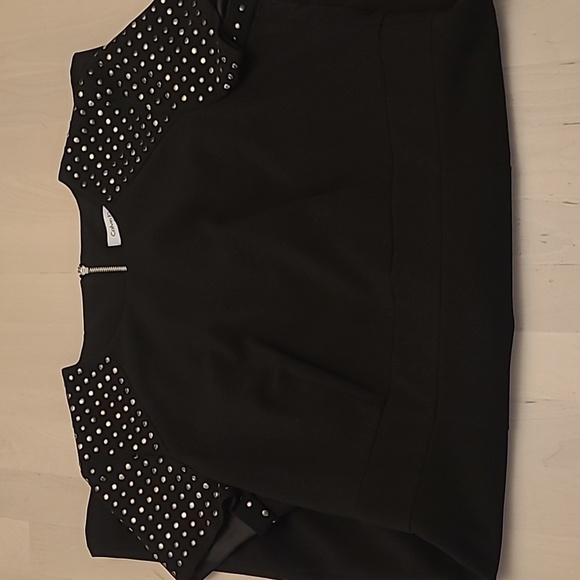 NWOT Calvin Klein Black Silver Studded Short Sleeved Fully Zip Back Midi Dress - Picture 15 of 15